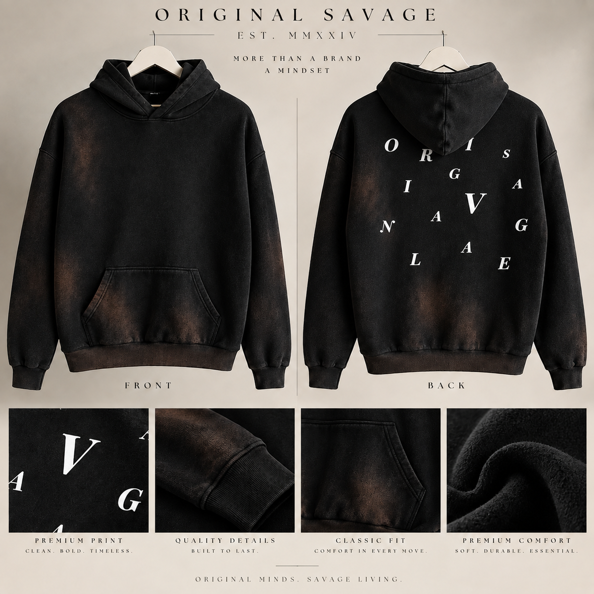 OSORIGINALSAVAGE™ Black Hoodie | 12.5 oz Heavyweight Streetwear | Premium Unisex Hoodie